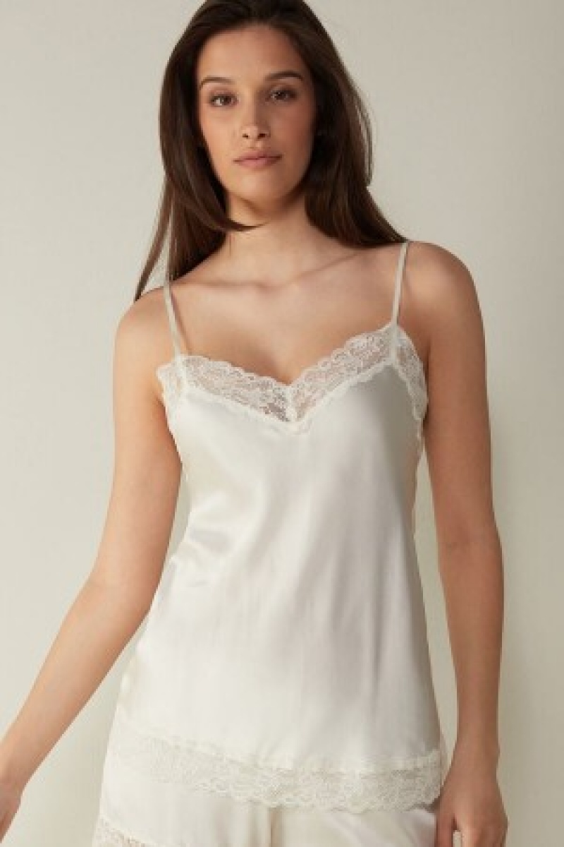 White Intimissimi Lace and Silk Top | ECAHC69498